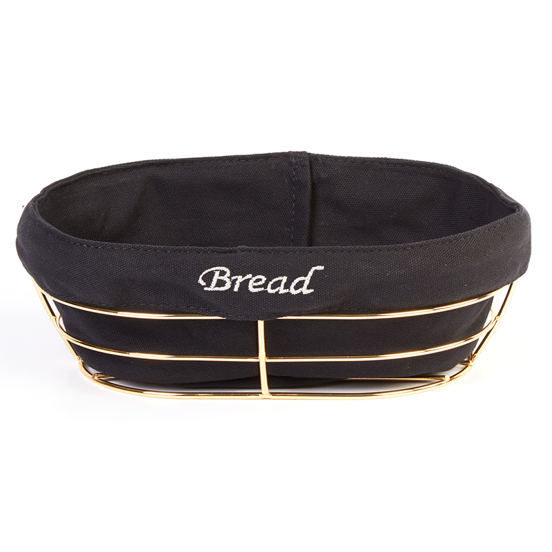 Корзинка овальная для хлеба с тканевым чехлом, золото