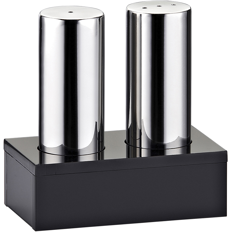 Комплект цилиндры: соль + перец, на черном блоке глянец